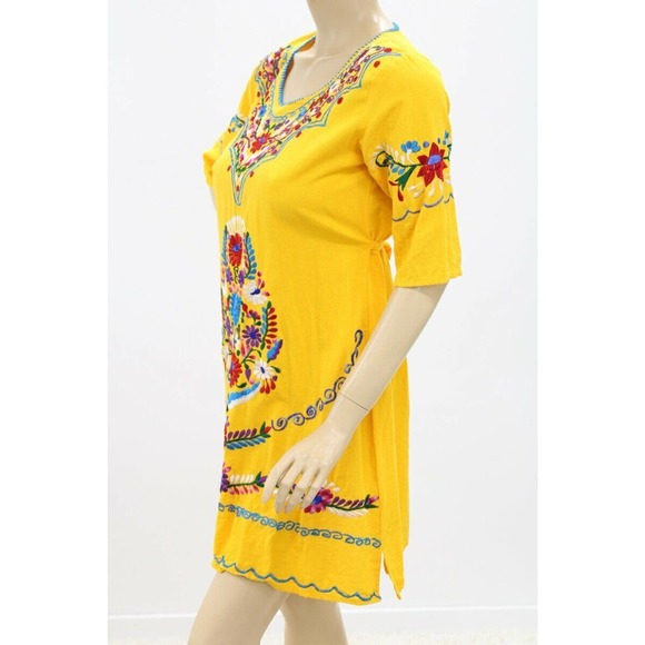 Heavily Embroidered Dress Womens M Tunic Florals Fiesta Dress With Tie Back - Picture 3 of 8